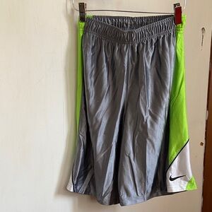 Nike Men's Gray and Neon Green Athletic Shorts